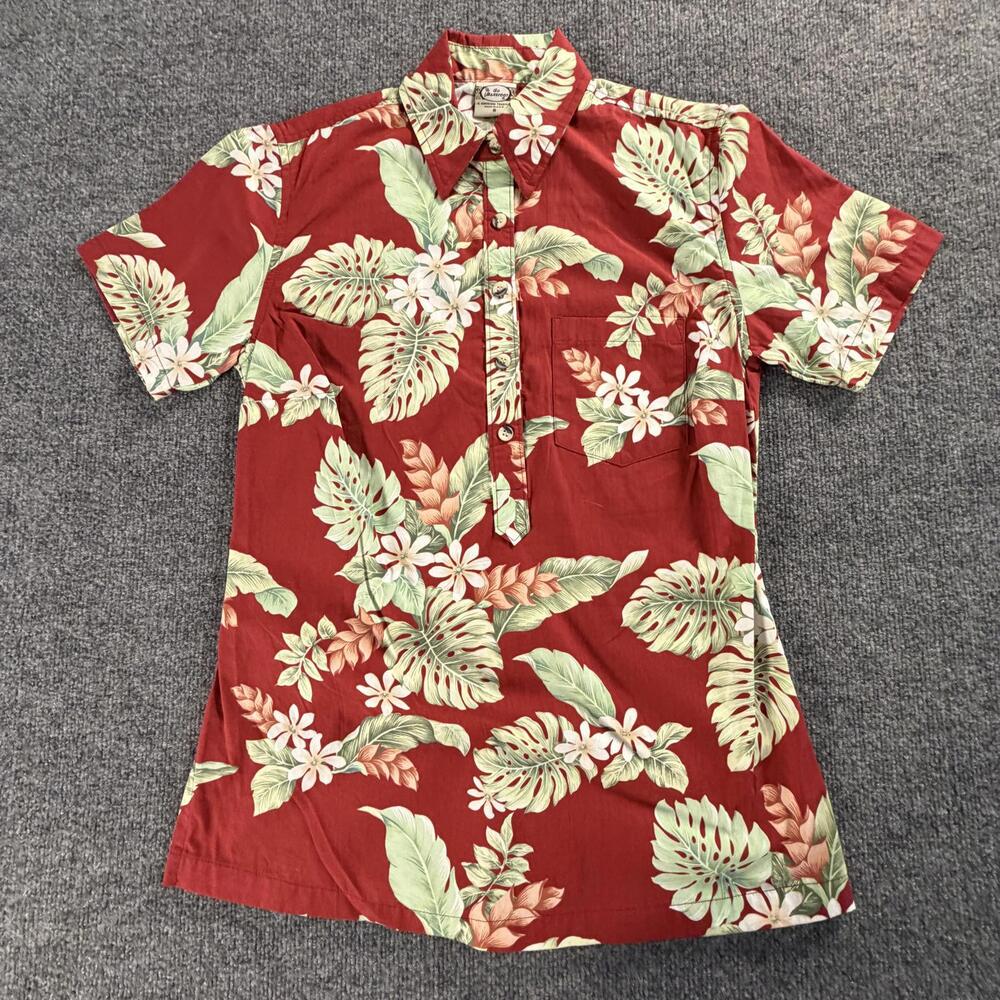 Go Barefoot Men's Hawaiian Shirt Red Floral Cotton Size S #812‎